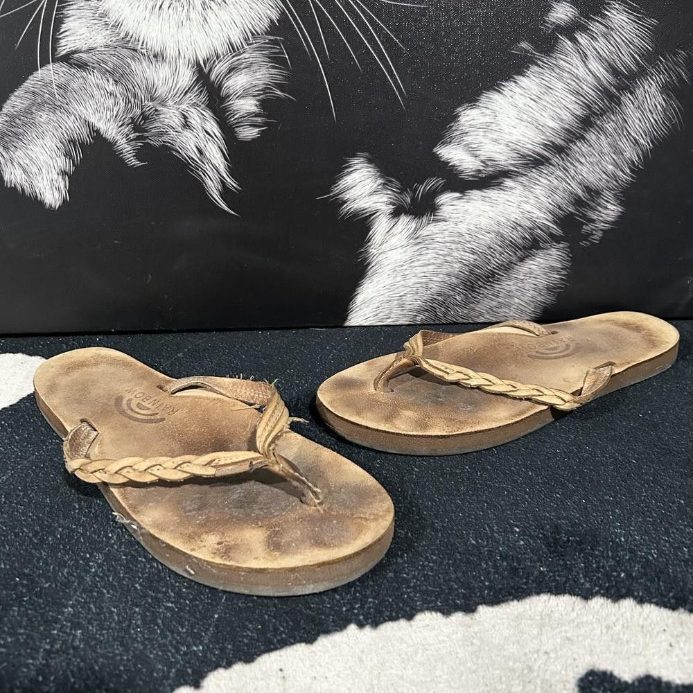 Rainbow Flirty Braidy Flip-Flop Sandal Women's Brown Arch Support Single Layer